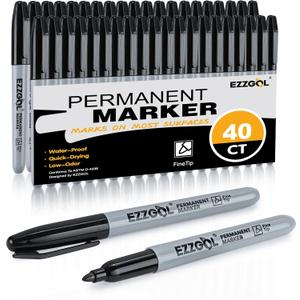 Black Permanent Markers Bulk, 40 Packs Fine Tip Permanent Markers, Waterproof Markers, Premium Smear Proof Pens, Quick Drying, Office Supplies for School, Office, Home