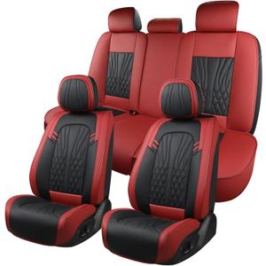 Leather Car Seat Covers,Car Seat Protector Waterproof,Seat Covers Full Set, Car Seat Protectors 5 Seats,Automotive Seat Covers Fit Most Cars Wine Red