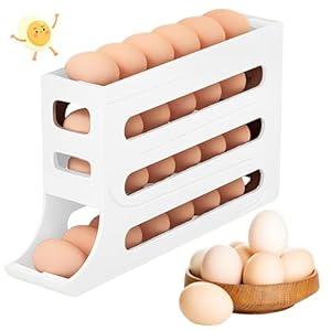 Jofarstep Egg Holder for Fridge, 4 Tiers Dispenser, 30 Egg Container Refrigerator, Large Capacity Organizer Automatic Fridge Rolling Egg Container for Pantry Countertop (White)
