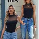 Avidlove Women's Mock Neck Mesh Bodysuit Ruched Tank Body Suits Top Sheer One Piece Going Out Tops Classy Outfits (Black, M)