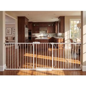 Heavy Duty Baby & Dog Safety Gate, Extra Wide 85.8-90.5 Inch,White Metal, Tension Mounted No Drilling Pet Gate for Large Openings