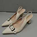 Slingback Kitten Heels for Women Closed Pointed Toe Pumps Dress Shoes with Buckle Strap Comfortable Slip On Sandal Heels for Work Party Wedding, 8.5