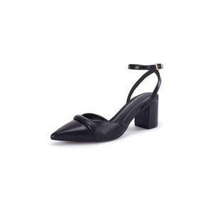 Coutgo Chunky Low Heels for Women Closed Pointed Toe Heel Sandals Ankle Strap Pumps Wedding Dress Shoes (6.5, Black)