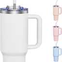 COKTIK 40 oz Tumbler With Handle and Straw, Insulated Tumbler With Leakproof Lids, Stainless Steel|BPA-Free, Cold for 24 H (Snow)