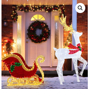 LED Lighted Christmas Reindeer and Santas Sleigh – Color: Multicolor