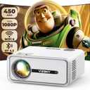 Mini Projector with WiFi and Bluetooth, 450ANSI 1080P FHD Home Movie Projector, Portable Outdoor Projector with 250" Display+Zoom, Compatible w/Phone//Laptop/TV Stick-Indoor&Outdoor (White)