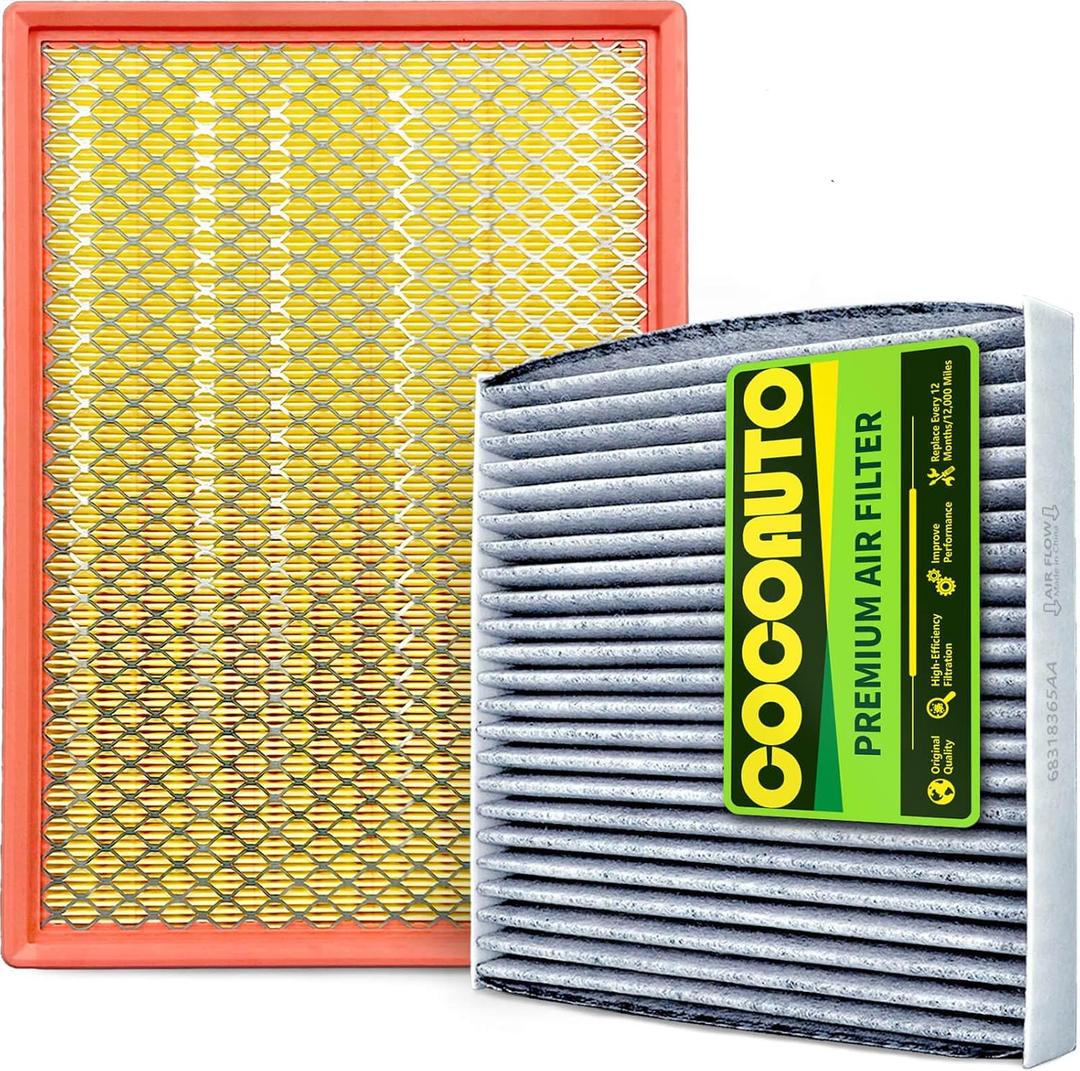 Cabin Engine Air Filter kit for Dodge RAM 1500 (2011-2024), Fits Ram 1500 Classic 2019-2024, Replaces OE 68318365AA, 68441763AA (Not for 6.2L TRX)