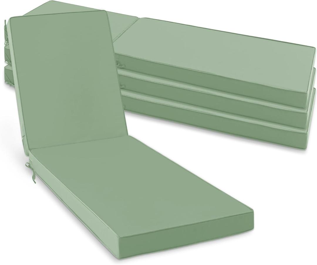 Summsun Chaise Lounge Cushions Outdoor Set of 4 - Waterproof and Fade Resistant Sun Lounger Replacement Cushions - Patio Lounger Pads with Removable Cover for Pool, Deck, 80 x 26 x 3 Inch, Sage Green