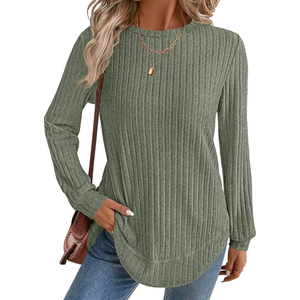 JUSTFASHIONNOW Womens Long Sleeve Shirts Trendy Sweaters Lightweight 2025 Casual Crewneck Fall Tunic Tops Loose Fit Dressy S