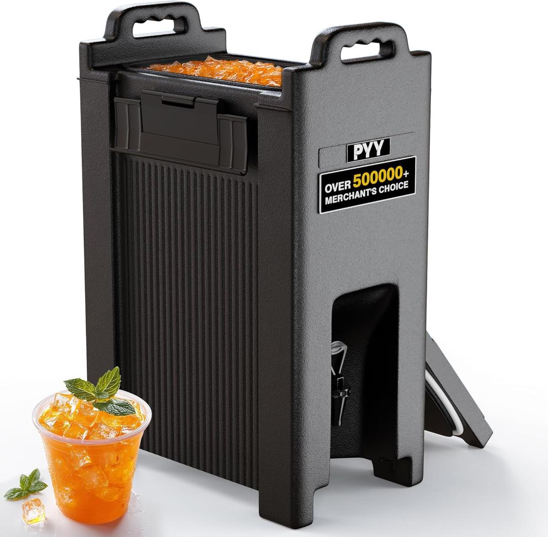 PYY Insulated Beverage Dispenser 5 Gallon - Hot and Cold Drink Container with Handles, Thermal Drink Dispenser Cooler Server carrier For Commercial Catering Black