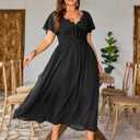 EYWOL Women's Plus Size Formal Dress Lace Chiffon Maxi Dress,Open Back Cocktail Dress for Wedding Guest,Party,Gala Events (Black, M)