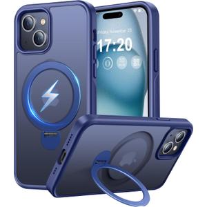 360 Rotatable Magnetic Stand for iPhone 15 Case Compatible with Mag-Safe 16FT Military Drop Protection, Anti-Scratch/Fingerprint Shockproof iPhone 15 Phone Case(Matte-Blue)