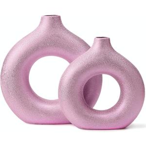 Modern Donut-Shaped Decorative Vases, Handmade Minimalist Boho ins Style, Modern Vase for Home Decor for Wedding Dinner Table Party Living Room Office Bedroom (Purple-Gold, Extra Large + Large)