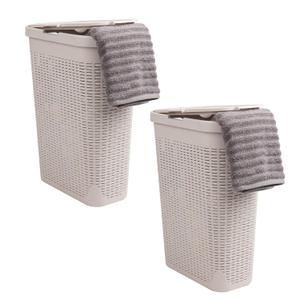 Mind Reader Slim Laundry Hamper with Lid, 40L Clothes Basket, Premium Wicker Design, Plastic, Set of 2, Ivory