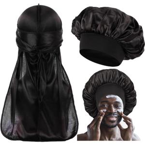 2 PCS Bonnet for Men,Silk Hair Bonnet for Sleeping Women,Matching Bonnets and Durag Set (Medium-Large)