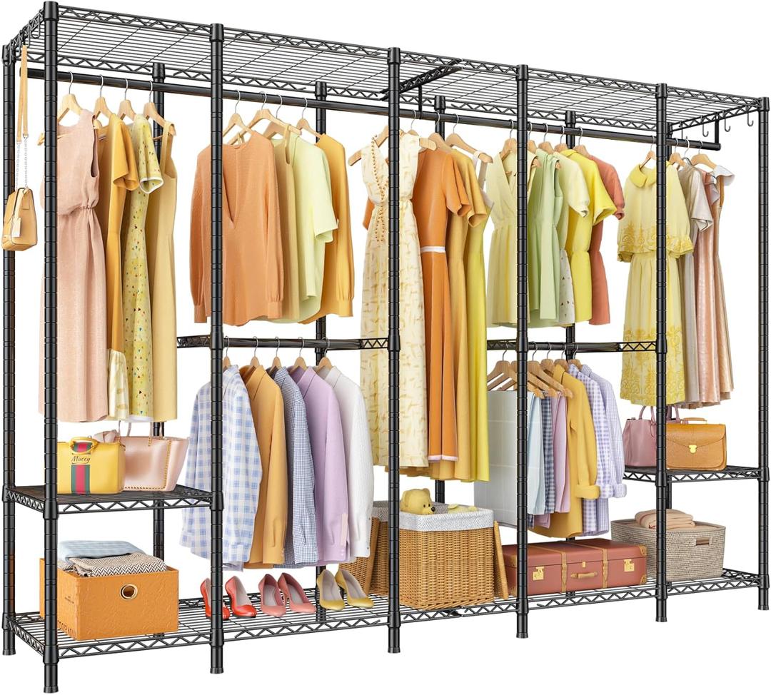 Ulif H50 Extra Large Clothes Rack, Heavy Duty Garment Rack, Freestanding Portable Closet, Clothing Racks for Hanging Clothes, Wardrobe Closet 89.8'' W x 15.8" D x 76.4" H, Max Load 1400 Lbs, Black