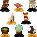 8 Pcs Wizard Party Centerpieces - Magical School Theme Honeycomb Table Decorations, 3D Double-Sided Cauldron & Sorting Hat Table Toppers for Witchcraft Birthday Party Supplies, Movie Night Room Decor