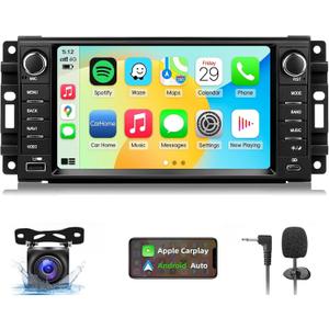 [4+64G] Android 13 Car Stereo w/Carplay & Android Auto for Jeep Wrangler Radio 2007-2018,for Chrysler for Dodge Ram 1500/2500/3500 Radio Upgrade with AHD Camera,GPS Navigation,SWC,WiFi,FM,Bluetooth