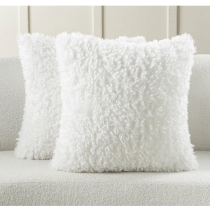 FUTEI Pack of 2 Decorative Throw Pillow Covers 24x24 Inch,Soft Fluffy Faux Wool Fur Boucle Textured European Cushion Case,Modern Home Decor for Couch Bed Living Room Office,Cream White