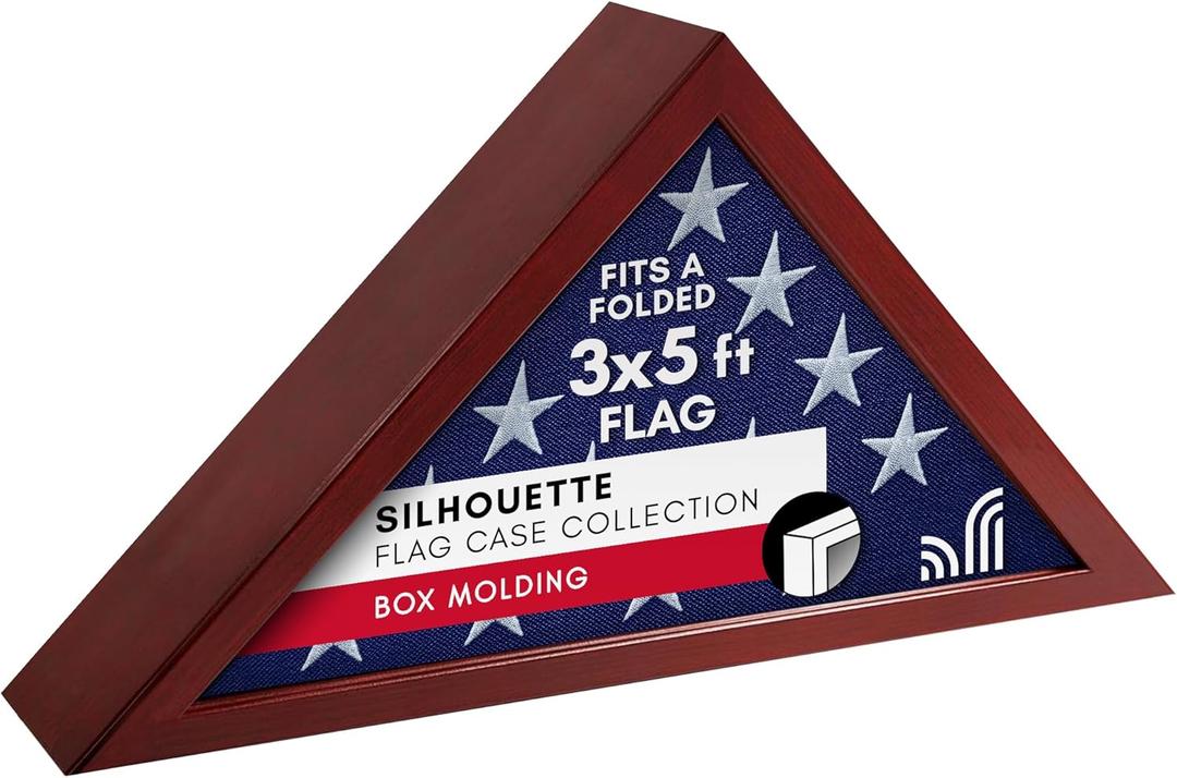 Americanflat Small Flag Case Frame - Mahogany Style Wrapped MDF | Fits a Small Size 3x5' Folded Flag | Memorial Flag Display Case for Table or Wall Display with Hanging Hardware Included