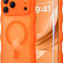 3 in 1 Magnetic for iPhone 17 Pro Case, 1X Screen Protector+1X Wrist Strap, Cute Wavy[Full Camera Protection] [Fit for MagSafe], Trendy Matte Women Girly Case for iPhone 17 Pro 6.3", Cosmic Orange