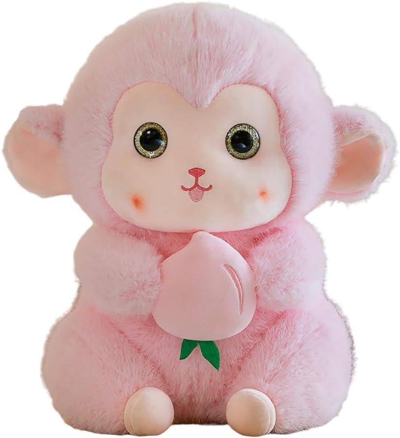 8inch Monkey Stuffed Animal with Banana, Soft Brown Monkey Plushie Toy, Birthday Xmas Gift for Kids (Pink)