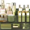 Makeup Organizer with Stackable Drawer, Large Capacity Vanity Organizer for Dresser Bathroom Countertop, Cosmetics Organizer and Display Case for Skincare, Perfume, Makeup Brushes, Lipsticks, Green