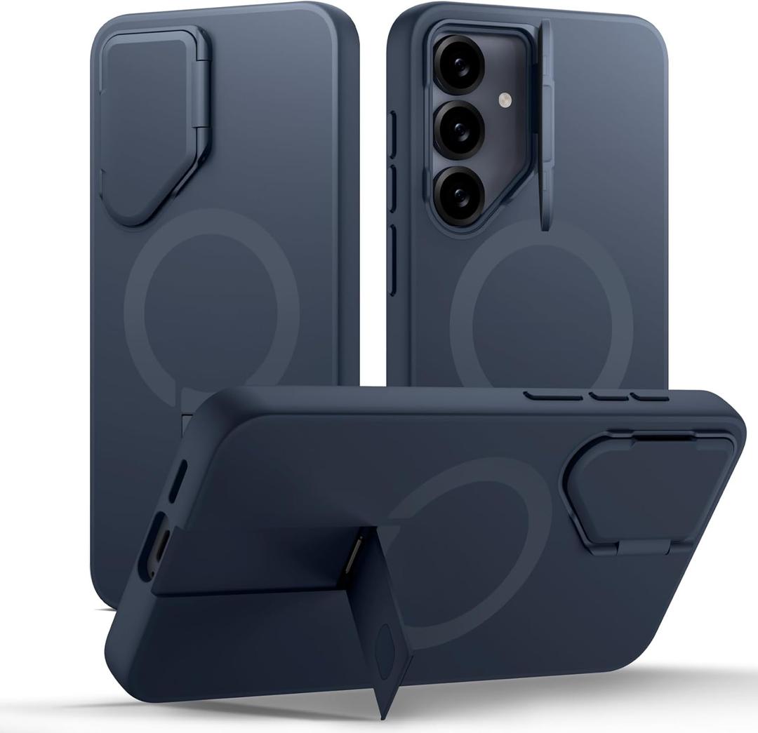 SURITCH for Samsung Galaxy S25 FE Phone Case, Magnetic Protective Cover with Camera Cover & Adjustable Metal Kickstand for Galaxy S25 FE (2025)-Dark Blue