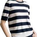 Women's Striped Round Neck Tops - Classic Stripes Tee, Summer Bold Stripes Blouses Casual T Shirt for Women (X-Large)