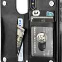 iPhone Xs iPhone X Wallet Case with Card Holder,OT ONETOP Premium PU Leather Kickstand Card Slots Case,Double Magnetic Clasp and Durable Shockproof Cover(Black)