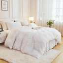 Andency Faux Fur White Comforter King Size, 3 Pieces Fluffy Fuzzy Plush Bedding Comforter Set (1 Shaggy Velvet Comforter & 2 Pillowcases), Soft Puffy Comfy Down Alternative Comforter Bedding Set