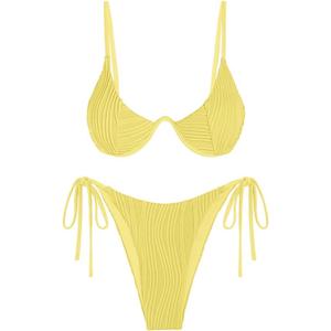 ZAFUL Women's Bikini Sets Ribbed Two Piece Swimsuits Underwire Adjustable Back Clasp Bathing Suit Side Tie Thong Swimwear (XL)