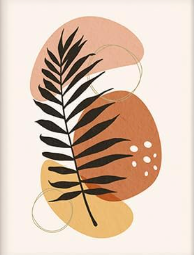  Panels Framed Canvas Print Wall Art Set Mid-Century Palm Leaf and Geometry Symbols Abstract Nature Modern Artwork Minimalist Multicolor for Home Decor - 24"x36"x2 Panels Black