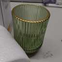 DASITON Makeup Brush holder Organizer,Crystal Cosmetic Makeup Brush Glass Brushes Storage Holder, Vintage Make Up Brush Cup Pen Pencil Holder striped vase(Green L)