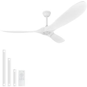60 Inch White Ceiling Fan No Light,Wood Propeller Blades,Outdoor Ceiling Fan without Light,Quiet Operation,Speed Memory Function,Large Airflow for Living Room,Garage,Patio. (White, 60 inch)