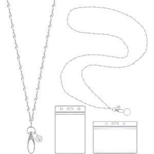 A-Z Letter Corrugate Stainless Steel Chain Lanyards for ID Badges Holder Keys Teacher Nurse Cruise Women Gifts with 2 Pieces ID Card Badge Holder