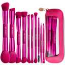 BS-MALL Double-ended Makeup Brush Set With Concealer Brush & Foundation Brush, Eyeshadow Brush- Travel-friendly Multi-purpose Brushes In Makeup Bag For Daily Use (10 PCS Hot Pink)