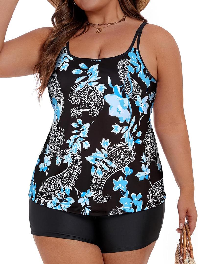 Tanst Sky Women's Plus Size Tankini Swimsuits Built in Bra Bathing Suits 2 Piece Set Swim Tops with Shorts 20W
