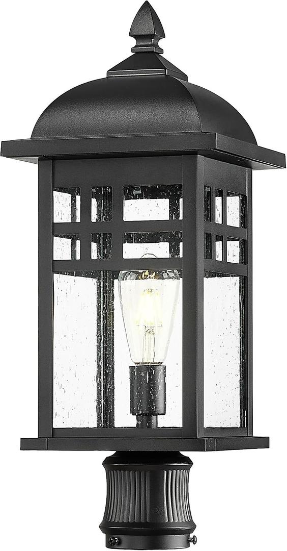 Emliviar 22 Inch Large Outdoor Lamp Post Light, Farmhouse Pole Lights for Outside Patio, Waterproof Aluminum in Black Finish with Seeded Glass, DE279P-M BK, Large - 1 Pack