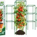 Halatool 4 Pack Square Tomato Cages for Garden, 45 Inch Heavy Duty Adjustable Metal Tomato Trellis for Climbing Plants Green Plant Support Stakes for Vegetables Flowers Fruits&Raised Bed Outdoor
