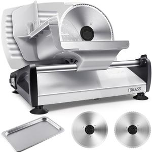 Upgrade DC motor Meat Slicer Machine for Home, Quiet 200W Deli Slicer with 2 Removable 7.5'' Stainless Steel Blades, Adjustable Dial for 0-15mm, Electric Food Slicer for Meat, Cheese, Bread