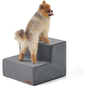 Lesure Dog Stairs for High Beds Extra Wide Foldable Pet Steps 2-Steps for Medium Small Dogs and Old Cats with CertiPUR-US Certified Foam and Non-Slip Bottom, Grey (2-Step (H: 12IN))