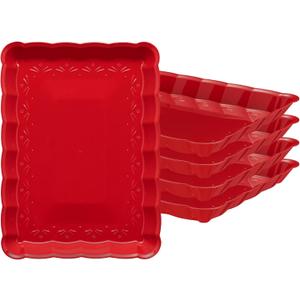 Plasticpro Plastic Serving Trays - Serving Platters Rectangle 9X13 Disposable Party Dish Includes 4 Red Christmas Trays