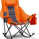 Unisakey Oversize Foldable Rocking Camping Chair,300lbs Capacity,Orange | With headrest & cup holder, easy fold portable design, ideal for camping, backyard & beach, supports up to 300lbs