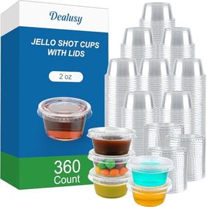 Dealusy 150 Set 2 oz Jello Shot Cups with Lids, Sturdy & Food Safe Disposable Plastic Portion Condiment Dipping Sauce Cups, Small Containers for Salad Dressing