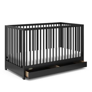 Graco Teddi 5-in-1 Convertible Crib with Drawer (Black)  GREENGUARD Gold Certified, Crib with Drawer Combo, Full-Size Nursery Storage Drawer, Converts to Toddler Bed, Daybed and Full-Size Bed