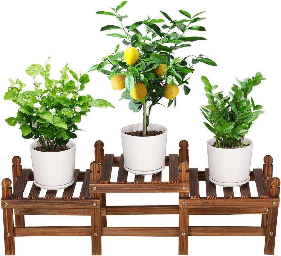Wood Flower Stand Small Plant Stand Indoor Outdoor Plant Shelf Low Window Shelf for Plants Windowsill Plant Rack for Patio Balcony Hallway Garden (33.5Long,Multiple Combination Way)
