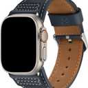 Wristitani Leather Bands Compatible with Apple Watch Strap for Men, Top Genuine Leather Replacement Straps for iWatch Ultra3/2/1 SE3/2/1 Dark Blue/Silver Buckle, 49/46/45/44/42mm(Series 3)