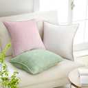 decorUhome Summer Chenille Soft Cozy Throw Pillow Covers 26x26 Set of 2, Modern Farmhouse Boho Velvet Decorative Euro Sham Pillow Cases with Stitched Edge for Couch Sofa Bed Home Decor, Cream White