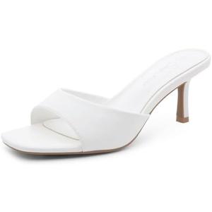 Shoe Land Women's Low Heels Stiletto Heeled Slides, Open Toe One Band Slip-On Heeled Mules – Dressy Heeled Sandals for Prom, Party Wedding and Vacation, Size 7